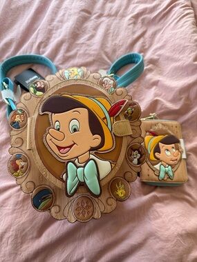 Loungefly Disney’s Pinocchio Cameo Backpack & Wallet set